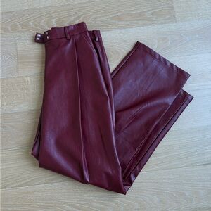 Burgundy Pleated Leather Trouser